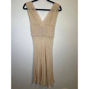Diane von Furstenberg Silk Eyelet Midi Dress 2 Peach Smocked V-Neck Romantic